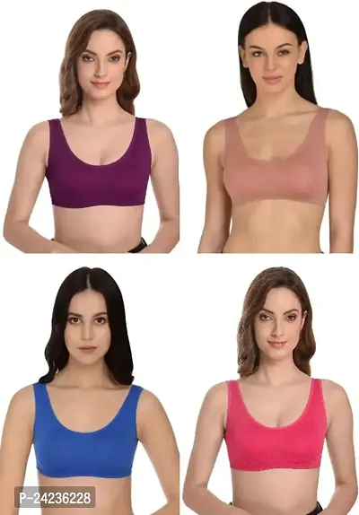 GLOBAL ENTERPRISE SHREENATHJI Online MART Women's 95% Cotton and 5% Spendex, Non-Padded, Non-Wired Air Sports Bra (Color:- Magenta-Gajari-Blue-Dark Pink) (Pack of 4) (Size:- 28)