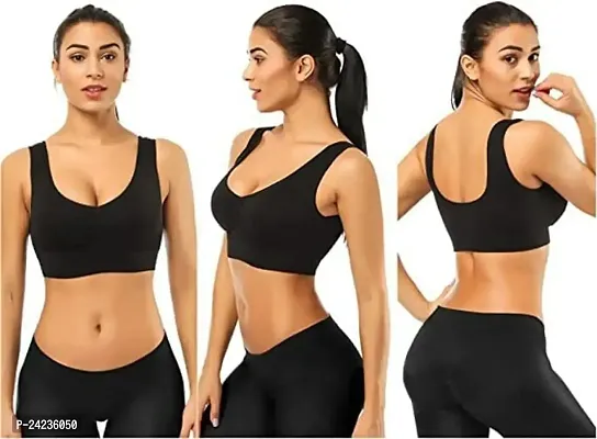 GLOBAL ENTERPRISE SHREENATHJI Online MART Women's 95% Cotton and 5% Spendex, Non-Padded, Non-Wired Air Sports Bra (Color:- Black) (Pack of 3) (Size:- 34)-thumb0