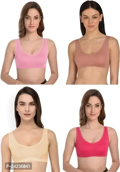 GLOBAL ENTERPRISE SHREENATHJI Online MART Women's 95% Cotton and 5% Spendex, Non-Padded, Non-Wired Air Sports Bra (Color:- Pink-Gajari-Cream-Dark Pink) (Pack of 4) (Size:- Free)-thumb0