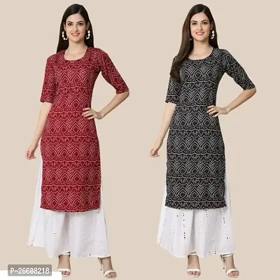 Stylish Multicoloured Crepe Printed Stitched Kurti For Women, Pack Of 2-thumb0