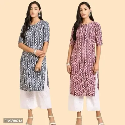 Stylish Multicoloured Crepe Printed Stitched Kurti For Women, Pack Of 2-thumb0