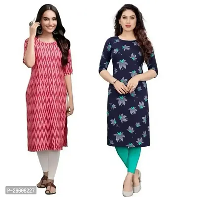 Stylish Multicoloured Crepe Printed Stitched Kurti For Women, Pack Of 2