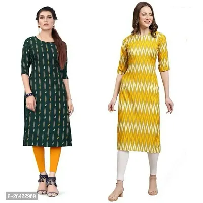 Stylish Multicoloured Crepe Printed A-Line Kurta For Women Combo Of 2