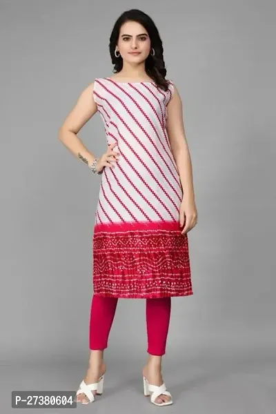 Attractive Red White Striped Crepe Straight Kurta For Women
