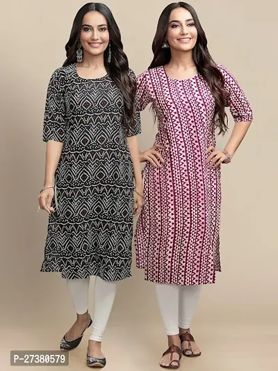 Stylish Multicoloured Crepe A-Line Kurta For Women Pack Of 2-thumb0