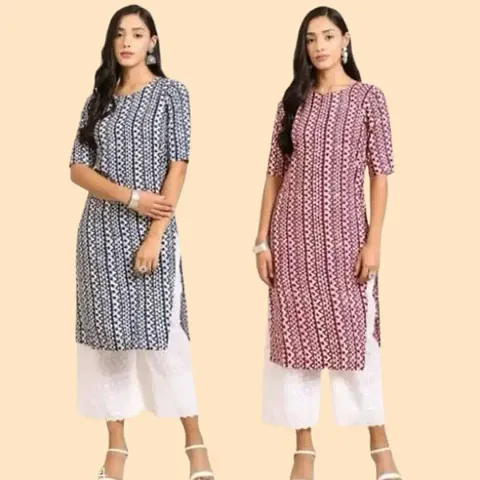 Stylish Crepe Printed Kurti - Pack Of 2