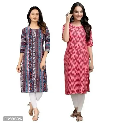 Stylish Multicoloured Crepe Printed Stitched Kurti For Women, Pack Of 2