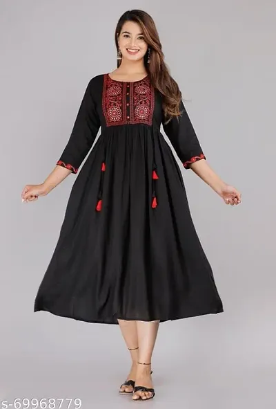 Stylish Rayon A-Line Embroidered Kurti