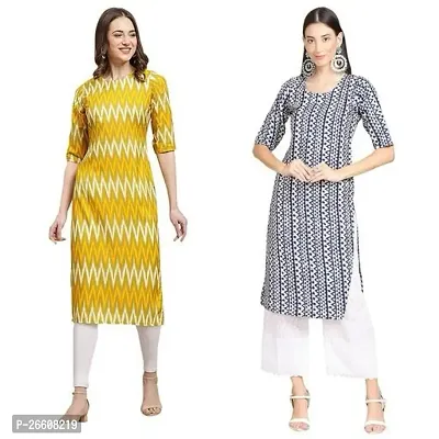 Stylish Multicoloured Crepe Printed Stitched Kurti For Women, Pack Of 2