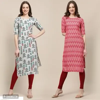 Stylish Multicoloured Crepe Printed Stitched Kurti For Women, Pack Of 2-thumb0