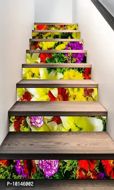 Madhuban Decor colourflower Stairs Sticker (Multicolor PVC Vinyl)-thumb0