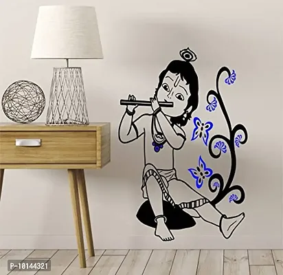 Lord Krishna with Flute Modern Art Removable Decor Wall Decal Beautiful Sticker for Home Dedcoration Living Room(PVC Vinyl SelF Adhesive )-thumb0