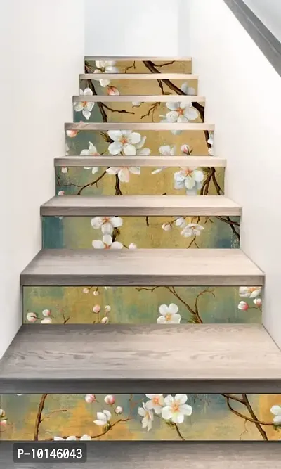 Madhuban Decor Branch Flowers Stairs Sticker (Multicolor PVC Vinyl)