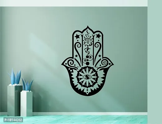 Madhuban decor Wall Sticker Decorative Stickers Wallpaper for Kids Home Living Room Bedroom Kitchen Office (Hamsa Hand Black)