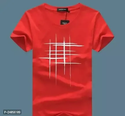 Elegant Red Cotton Blend Self Pattern Round Neck Tees For Men-thumb0