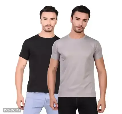 Elegant Polyester Solid Round Neck Tees For Men- Pack Of 2-thumb0