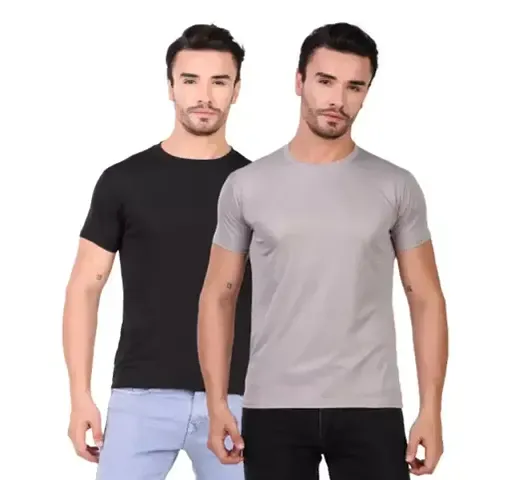 Elegant Solid Round Neck Tees For Men- Pack Of 2