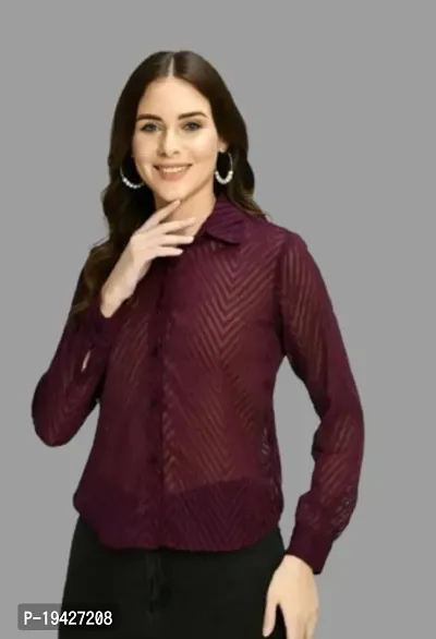 Classic Georgette Solid Shirt for Women's-thumb0