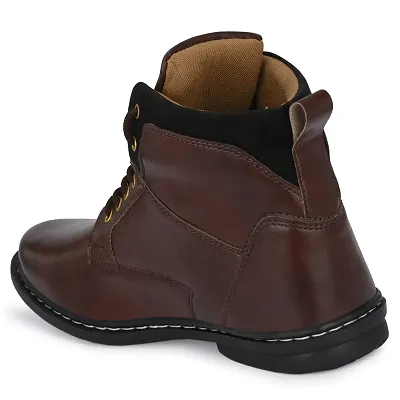 Stylish Leather Dark Brown Lace Ups High Ankle Length Mens Casual Boots