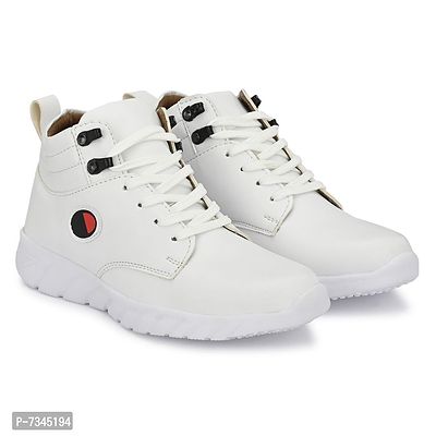 Stylish Fashionable White Leatherette Trendy Modern Daily Wear Lace Ups Running Casual Shoes Sneakers For Men-thumb1