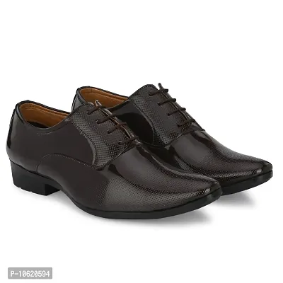 Stylish Patent Leather Brown Derby Lace-Up Office Party Ethnic Wear Mens Formal Shoes-thumb2