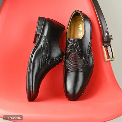 Stylish Premium Leather Black Derby Lace-Up Office Party Ethnic Wear Mens Formal Shoes-thumb0