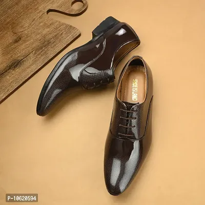 Stylish Patent Leather Brown Derby Lace-Up Office Party Ethnic Wear Mens Formal Shoes-thumb0