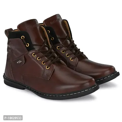 Stylish Leather Dark Brown Lace Ups High Ankle Length Mens Casual Boots-thumb0