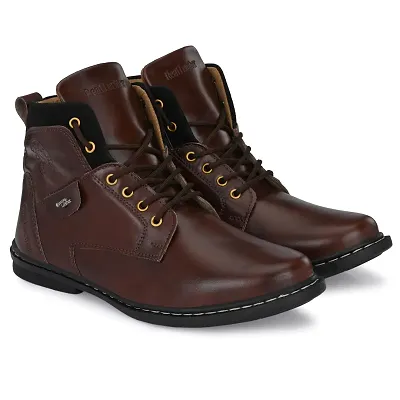 Stylish Leather Dark Brown Lace Ups High Ankle Length Mens Casual Boots