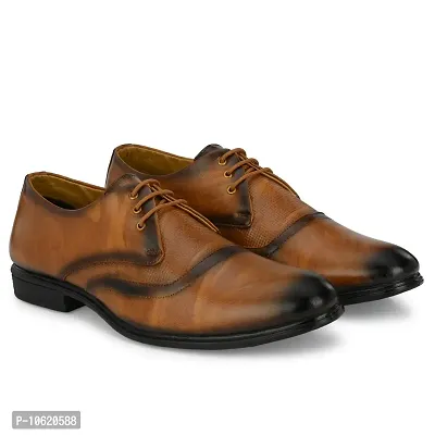 Stylish Premium Leather Tan Brown Derby Lace-Up Office Party Wear Mens Formal Shoes-thumb2
