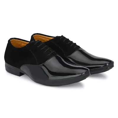 Stylish Patent Leather Black Oxford Lace-Ups Office Party Ethnic Wear Mens Formal Shoes