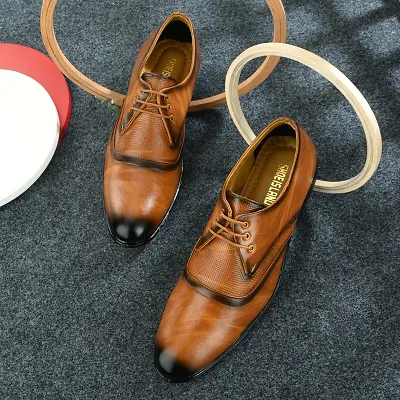 Stylish Premium Leather Tan Brown Derby Lace-Up Office Party Wear Mens Formal Shoes