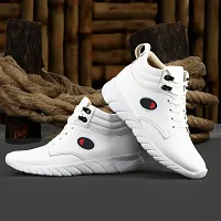 Stylish Fashionable White Leatherette Trendy Modern Daily Wear Lace Ups Running Casual Shoes Sneakers For Men-thumb5