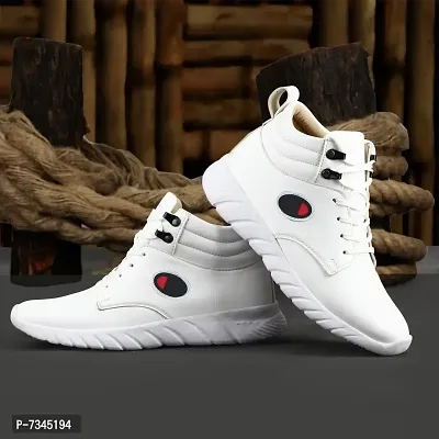 Stylish Fashionable White Leatherette Trendy Modern Daily Wear Lace Ups Running Casual Shoes Sneakers For Men-thumb6