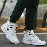 Stylish Fashionable White Leatherette Trendy Modern Daily Wear Lace Ups Running Casual Shoes Sneakers For Men-thumb3