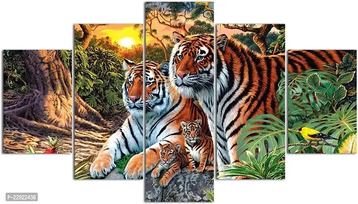 Classic Tiger Art Print Design Digital Reprint 17 Inch X 30 Inch Painting (With Frame, Pack Of 5)