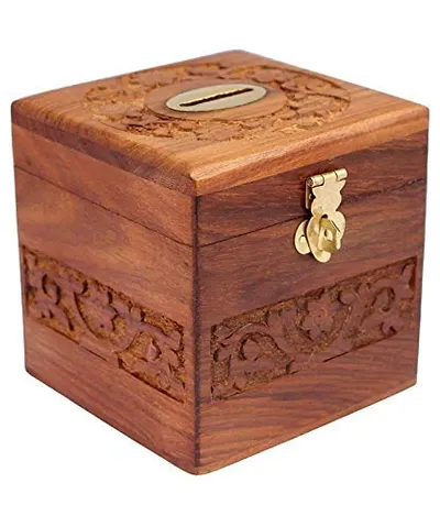 Handmade Wooden Money Box with Lock