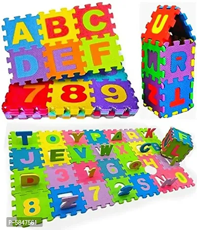 Di san's Mini Puzzle EVA Interlocking Mat Learning Playmat with ABCD Alphabets 0-9 Numbers Learn and Play Toys (36 Tiles) (Multicolor)-thumb2