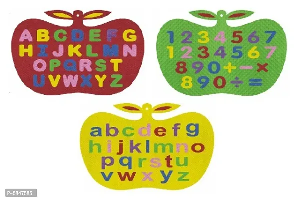Di san's Apple Shape Learning Puzzle Board for Kids Eva Small Letters, Capital Alphabet, Numbers  (Multicolor) ( Pack of 3)-thumb0