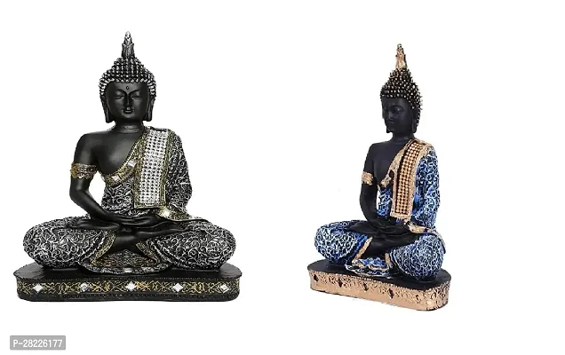 Religious Idol of Lord Gautam Buddha Statue Sitting Buddha Idol Statue Showpiece Orange for Home and Living and Bedroom Pack of 2-thumb0