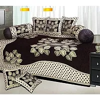 Excell loomtex Presents Attractive Flower Theme Diwan Set which Contains 1 bedsheet, 2 bolsters, 5 Cushion Cover( Color::Coffee)-thumb1