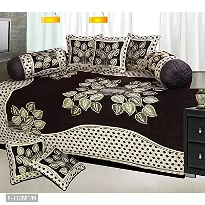 Excell loomtex Presents Attractive Flower Theme Diwan Set which Contains 1 bedsheet, 2 bolsters, 5 Cushion Cover( Color::Coffee)-thumb2