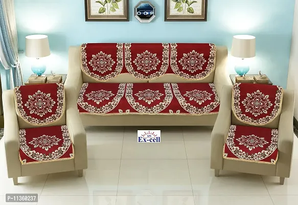 Excell loomtex Presents Latest Polycotton Floral 5 Seater Sofa Cover - Standard , Maroon Set of 6