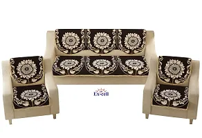 SPIEx-cell Excell loomtex Presents P_24 Coffee Exclusive Royal Look Velvet Sofa Cover Set of Heavy Fabric 500 TC Floral Design 5 Seater Sofa Cover -| Set of 10 Piece |-thumb1