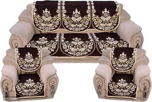 Excell loomtex Presents Exclusive Royal Look Velvet Sofa Cover Set of Heavy Fabric 500 TC Floral Design 5 Seater Sofa Cover -| Set of 10 Piece |