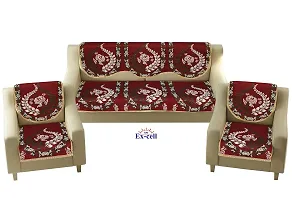 SPIEx-cell Excell loomtex Presents SK25 MAHROON Exclusive Royal Look Velvet Sofa Cover Set of Heavy Fabric 500 TC Floral Design 5 Seater Sofa Cover -| Set of 10 Piece |-thumb1