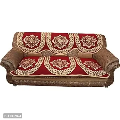 SPIEx-cell Excell loomtex Presents Flower mahroon_Sofa Cover 2 pcs of Exclusive Royal Look Velvet Sofa Cover Set of Heavy Fabric 500 TC Floral Design 3 Seater Sofa Cover -|| Set of 2 Piece ||-thumb0