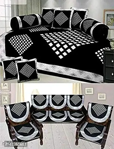 Excell loomtex Presents atractive Diamond Print Diwan Set which Contains 1 bedsheet, 2 bolsters, 5 Cushion Cover  10 Sofa Covers.-thumb0