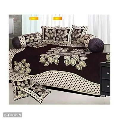 Excell loomtex Presents Attractive Flower Theme Diwan Set which Contains 1 bedsheet, 2 bolsters, 5 Cushion Cover( Color::Coffee)-thumb0