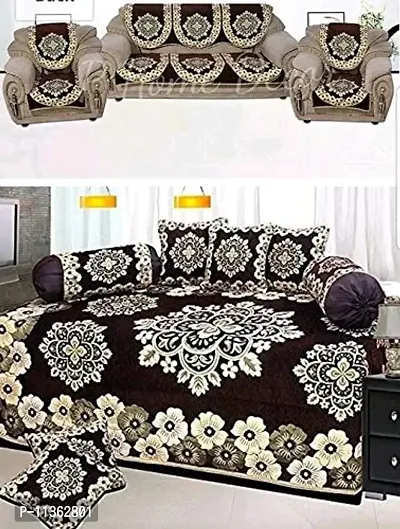 Excell loomtex Presents atractive Flower Theme Diwan Set which Contains 1 bedsheet, 2 bolsters, 5 Cushion Cover  10 Sofa Covers.-thumb0